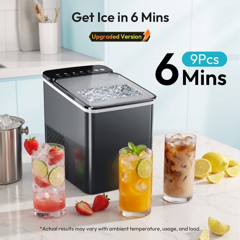 EUHOMY Countertop Ice Maker, Portable 2-Size Bullet Ice Machine with Self-Cleaning, 26.5 Lbs/24H, Black