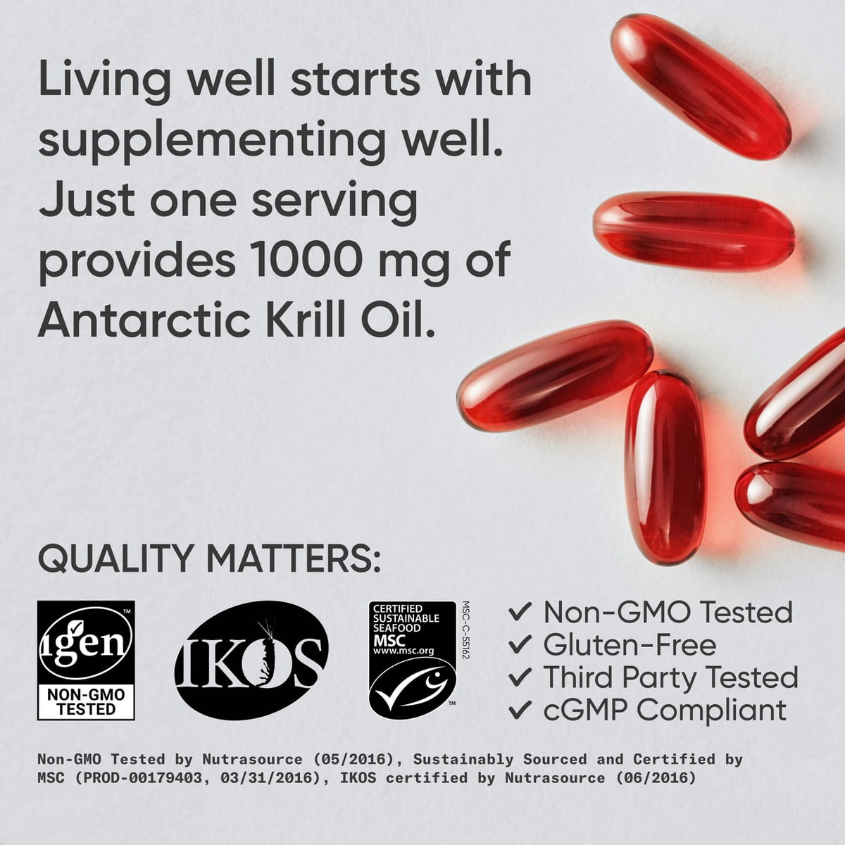 Sports Research® Antarctic Krill Oil Omega 3 1000mg with Phospholipids, Choline and Astaxanthin (60 Softgels)