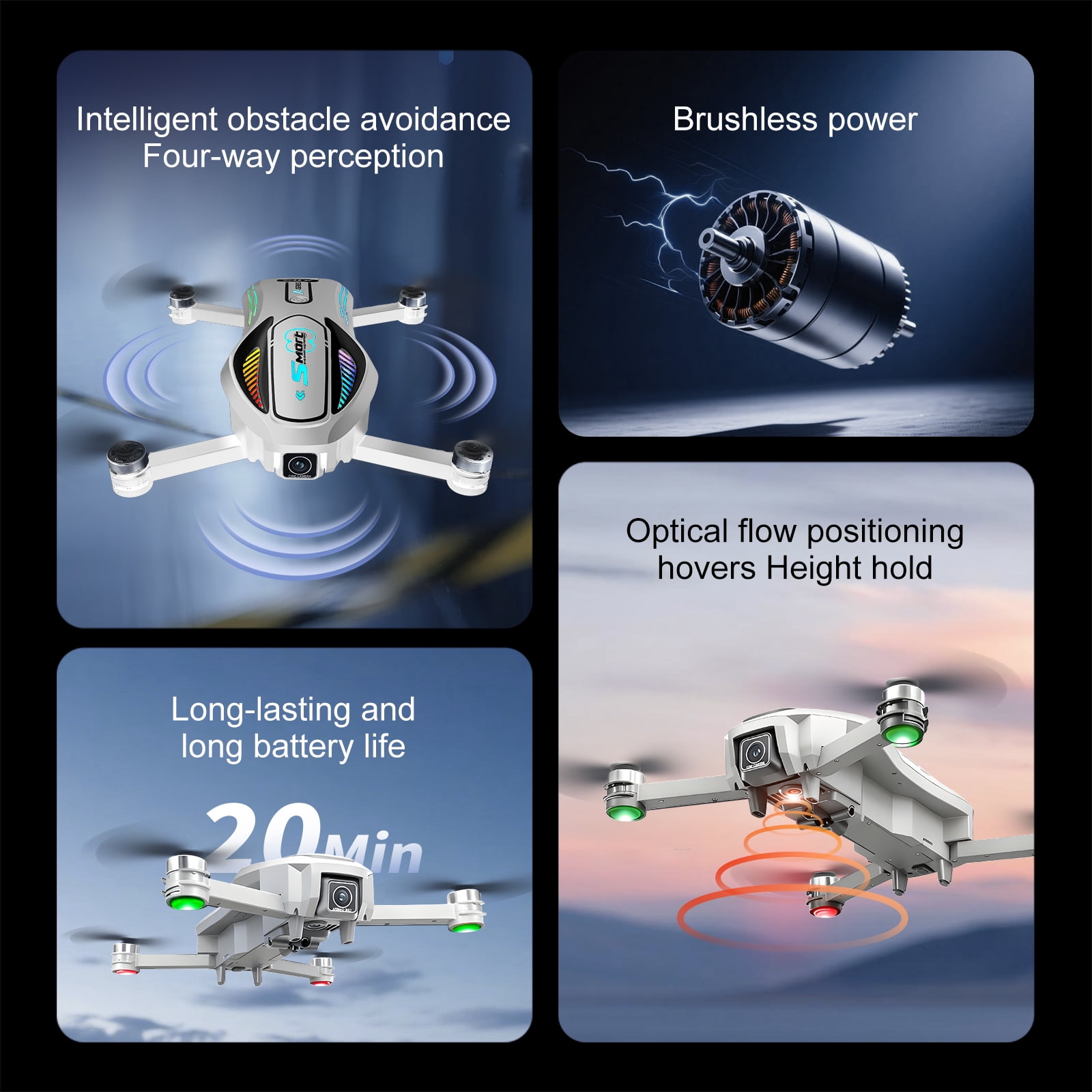 HNZENBW A118 8K RC Drone with Dual Camera for Kids & Adults,Optical Flow & Cool Lights,Brushless Motor & 2 Batteries