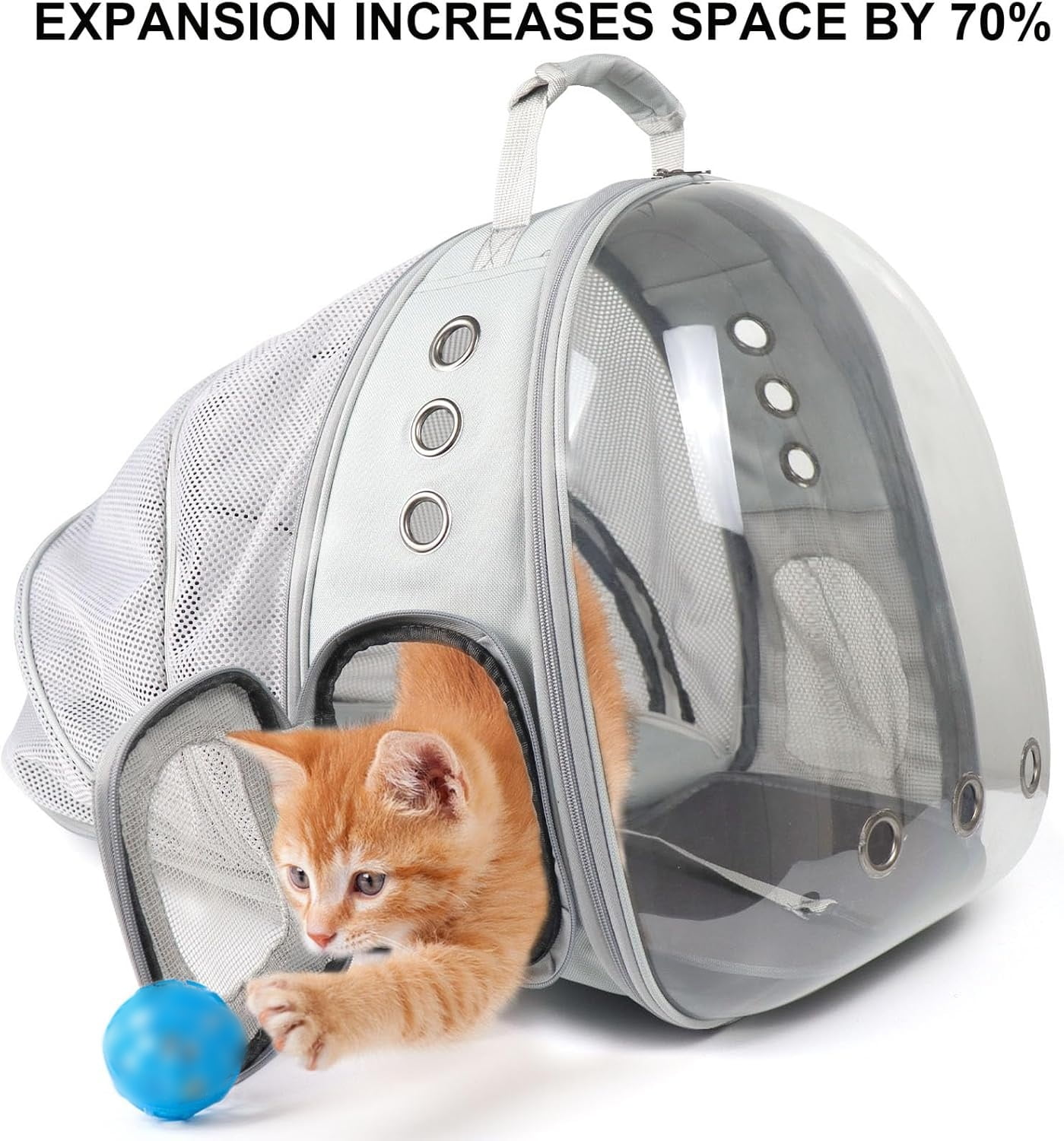 PandaTop Cat Backpack Carrier, Breathable Cat Bubble Carrying Bag Pet Backpack for Small Dog up to 10lbs, Transparent Pet Carrier for Travel Hiking (Gray)