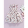 thumbnail image 4 of Blotona Toddler Baby Girl's Summer Dress Sleeveless Tie-Up Strap Rose Printed Multi-Layer Ruffle Ruched Sling Dresses, 4 of 9
