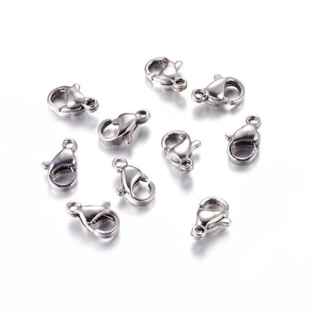 HLONK 200 Pcs Pinces à Homard en Acier Inoxydable 304 Résistantes à la Ternissure, Perroquet, Couleur Acier Inoxydable 9x6x3mm Trou 1mm