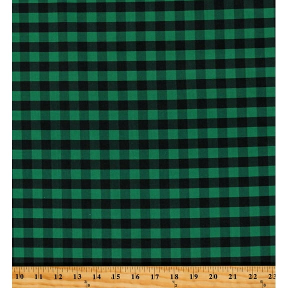 Cotton Buffalo Plaid 1/2 Inch Green Black Checkered Striped Cotton Fabric Print by the Yard (112260)
