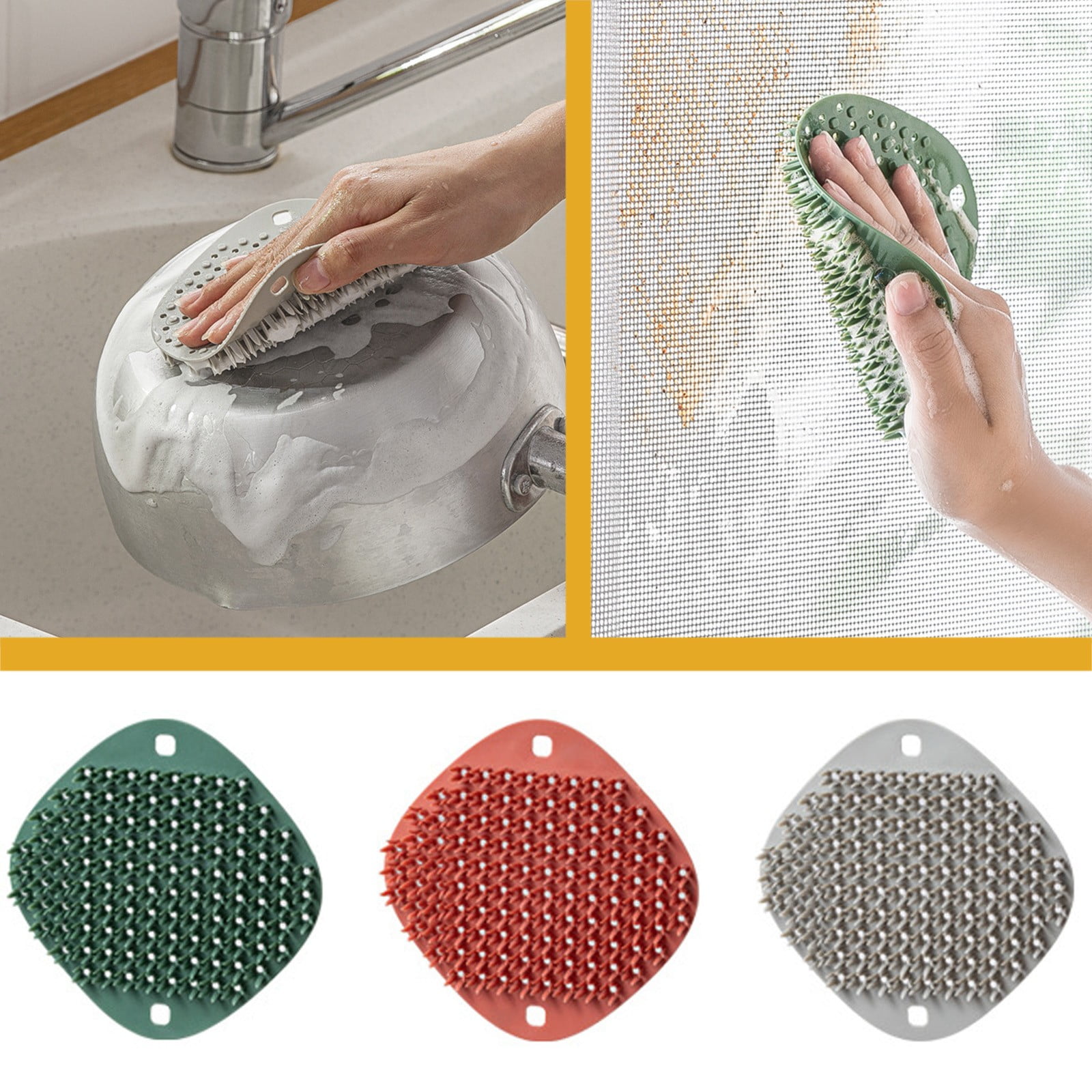 3x Silicone Dish Washing Sponge Scrubber Brush Pot Pan Kitchen Cleaning Cook 