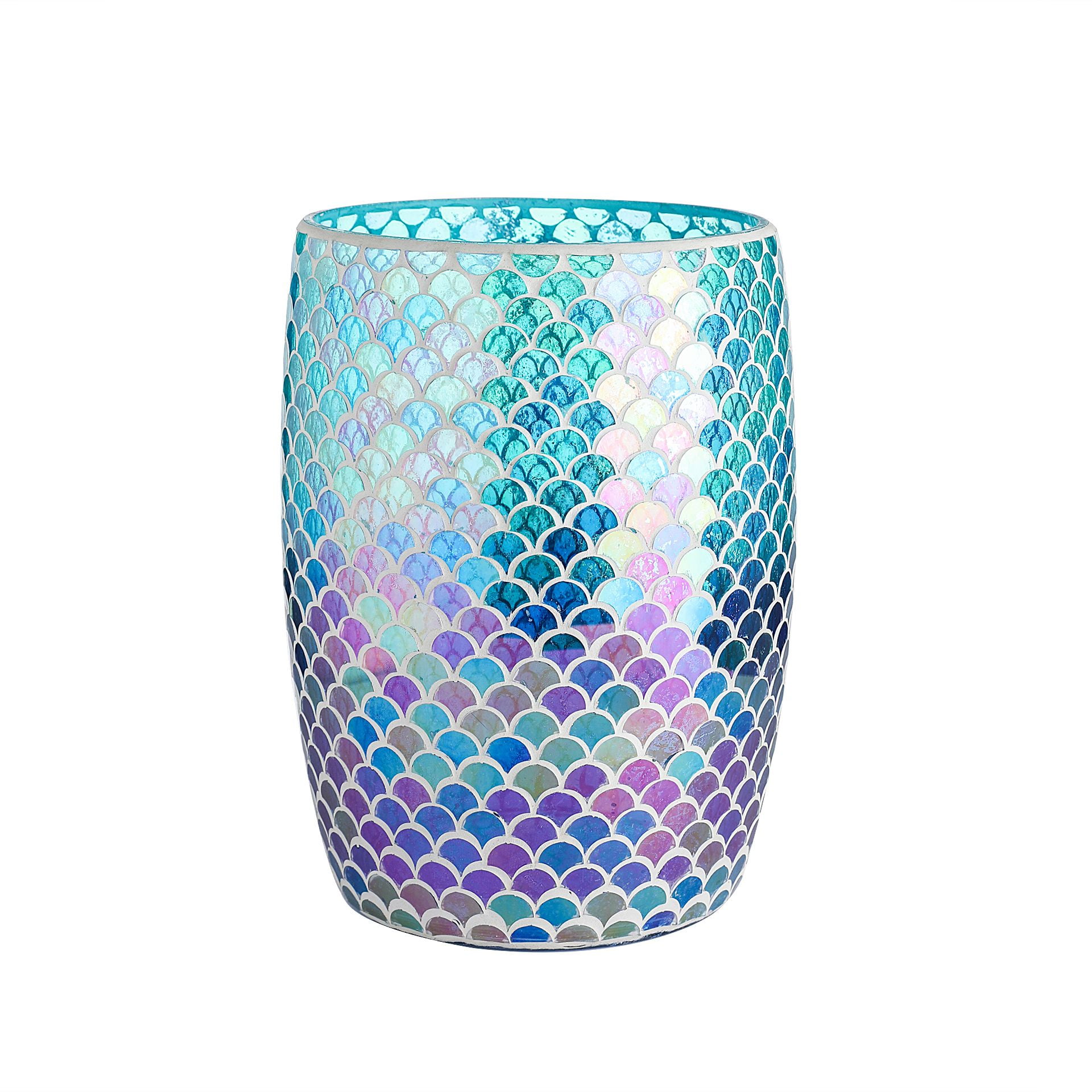 Bathroom Wastebasket - Glass Mosaic Decorative Trash Can DIA 7.5" H 10 ...