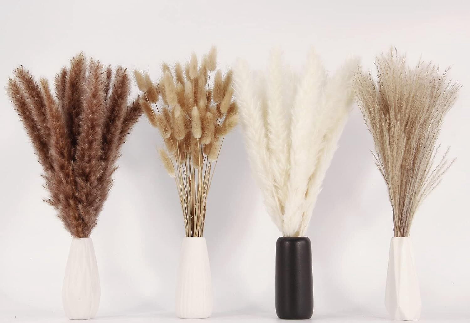 GoXteam 100Pcs Pampas Grass Decor-Bunny Tails Dried Flowers, Reed Grass Bouquet for Spring Home Wedding Table Vase Boho Decor