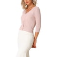 thumbnail image 4 of INSPIRE CHIC Women's V Neck Button Down 3/4 Sleeve Lightweight Solid Knitted Cardigan Sweater M Pink, 4 of 5