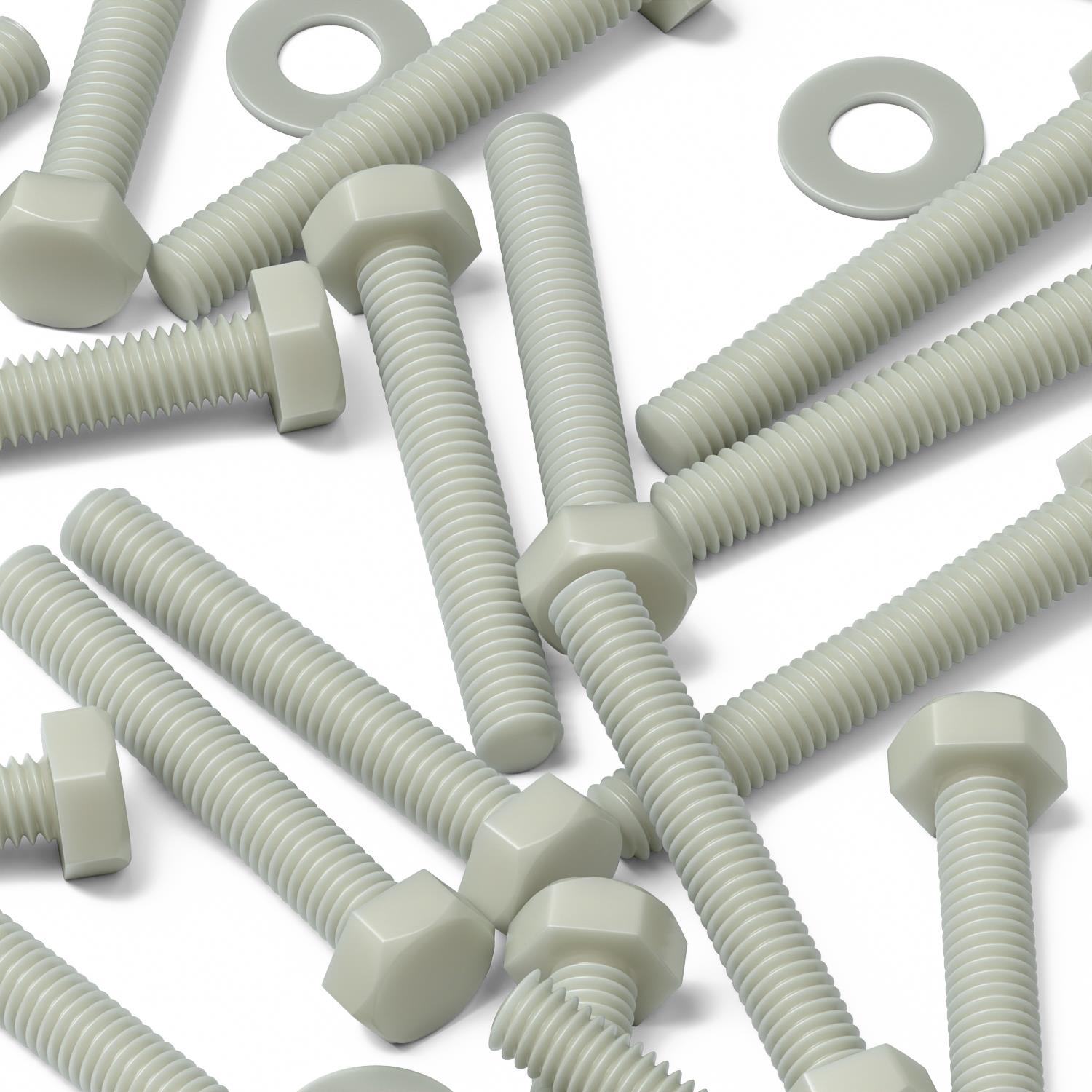 50 x Glass Filled Reinforced, Super Nylon Hex Head, M3 x 20mm, Machine Screws, Plastic Nuts and Bolts, Washers, (3/32 x 25/32 in)