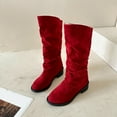 thumbnail image 4 of Aayomet Winter Boots for Women Plush Insulation Solid Color Suede Thick Heeled Long Boots (Red, 6.5), 4 of 5