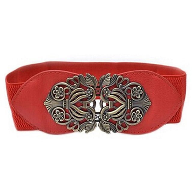 YUEHAO Accesorios Cinturón elástico ancho para mujer Cinturón con hebilla Rd Cinturón de moda vintage Cinturón rojo