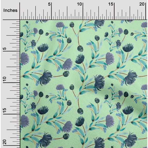 oneOone Cotton Jersey Mint Fabric Flower & Leaves Watercolor Quilting Supplies Print Sewing Fabric By The Yard 58 Inch Wide
