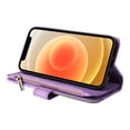 thumbnail image 5 of Multifunctional Case for iPhone 11,Card Slots[RFID Blocking],Durable Flip Folio Kickstand Magnetic Closure Leather Zipper Wallet Wrist Strap Shockproof Case For iPhone 11, Purple, 5 of 12