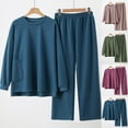 thumbnail image 4 of WREESH Womens Pajama Sets Solid Color Loose Fitting Plus Size Long Sleeved Long Pants Pajama Two Piece Sets Home Clothing Olive Green, 4 of 4