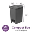 thumbnail image 2 of Superio 10L Slim Step & Push Trash Can - Dual Opening, Compact Design (10.63"x7.68"x13.53") - Gray, 2 of 9