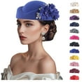 thumbnail image 4 of BESEW7 Women Pillbox Hat with Flower Fascinator for Church Wedding Tea Party, Wool Fascinator Hostess Hat for Flight Attendant Costume Cocktail Formal Events White, 4 of 9