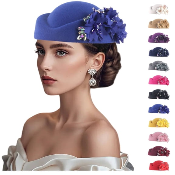 Elegant Pillbox Hat with Flower Applique Women's Church Fascinator and Tea Cap