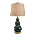 thumbnail image 2 of Nautical Table Lamp – Burlap Shade – Circle Faux Rope Finial – Blue Finish, 2 of 7