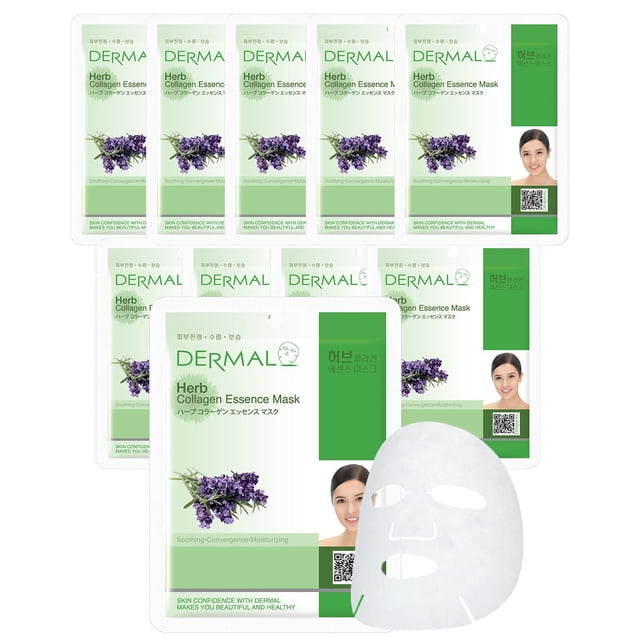 Mascarilla facial DERMAL Herb Colagene Essence, 23 ml, paquete de 10
