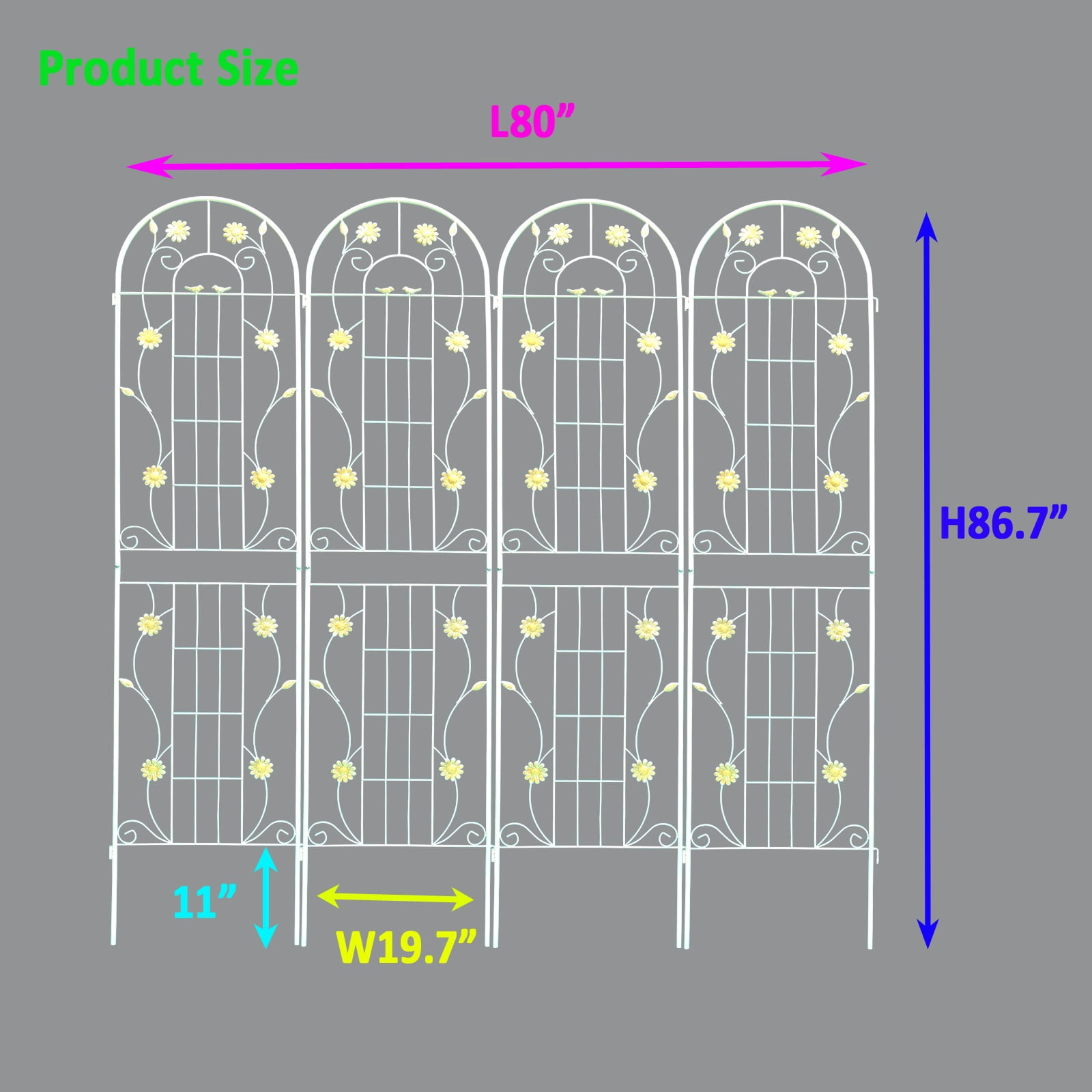 Miniyam 4 Pack 86.7x19.7in Arch Garden Trellis with White Metal Coating – Perfect for Supporting Climbing Plants Outdoor(Flower White)