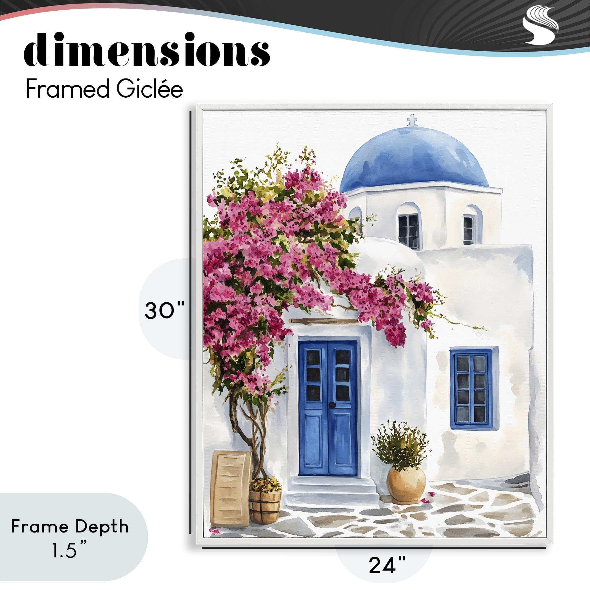 Stupell Industries Santorini House with Bougainvillea White Framed Giclee Art, design by LSR Design Studio