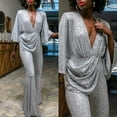 thumbnail image 2 of Sequin Sexy Deep V Backless Jumpsuit Trousers for Women, 2 of 6