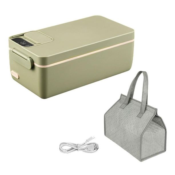 Calentador de almuerzo eléctrico, lonchera con bolsa de transporte, calentador de alimentos de 40 W y 1 L. verde