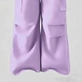 thumbnail image 5 of ECHFIPROM Big Girls Summer Outfit Short Sleeve Crew Neck Bow Print Top and Cargo Pants 2 Piece Set Casual Sports Age 8-15 Years,Purple,7-8Years, 5 of 6