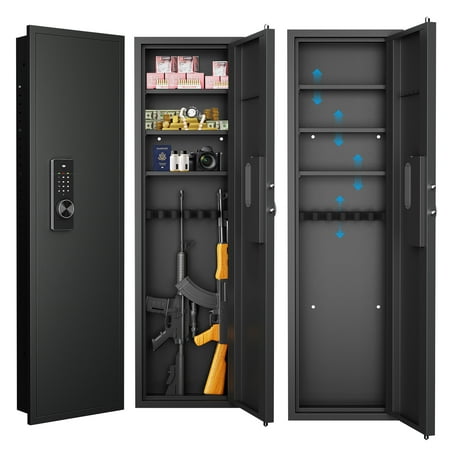 CoSoTower 53 Passwod Touch Panel In-Wall Safe Hidden Wall Gun Safe for Rifles with Adjustable Shelves AssembLED Storage Multifunctional Wall Safe for Firearm and Valuables (Black-Digital)