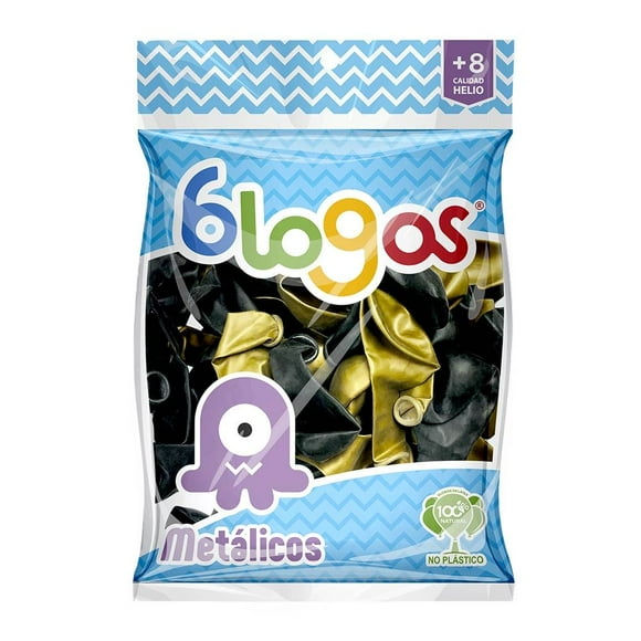 Globos Blogos Metalizados Bicolor Negro y Dorado N° 9