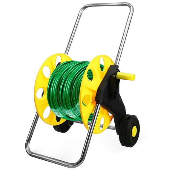 FOMIYES 1Pcs Hose Cart With Wheels Yellow Plastic Garden Hose Storage 33.3x16.1x11.8in