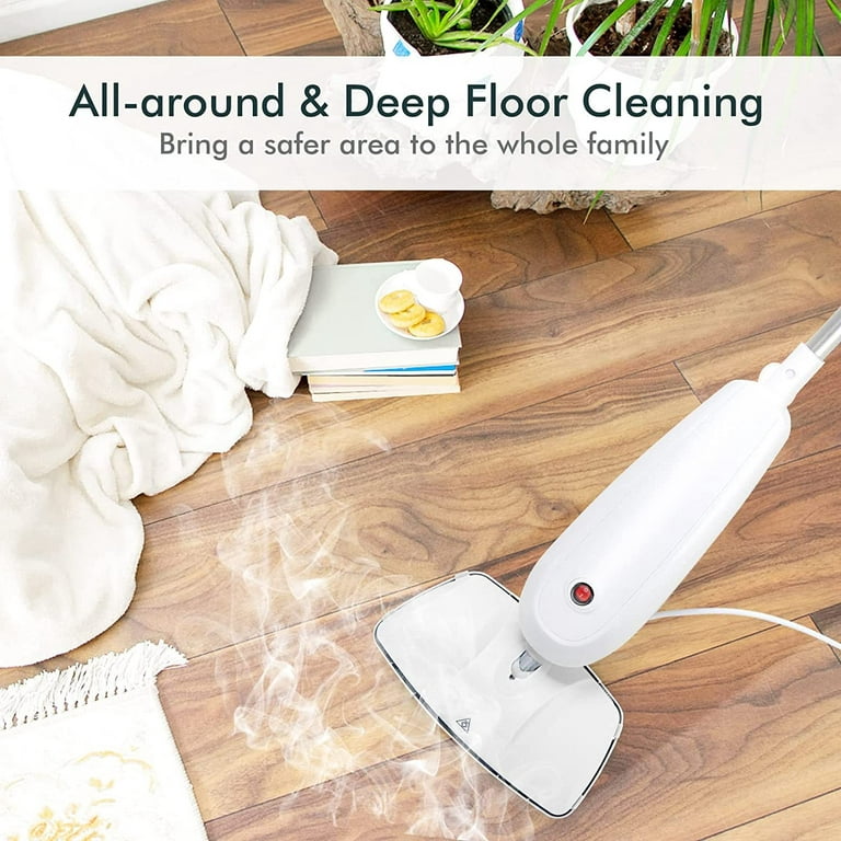  PurSteam Steam Mop, Hard Wood Floor Cleaner, Carpet Cleaner,  Swivel Mop Head, 2 Washable Mop Pads, Turquoise/White