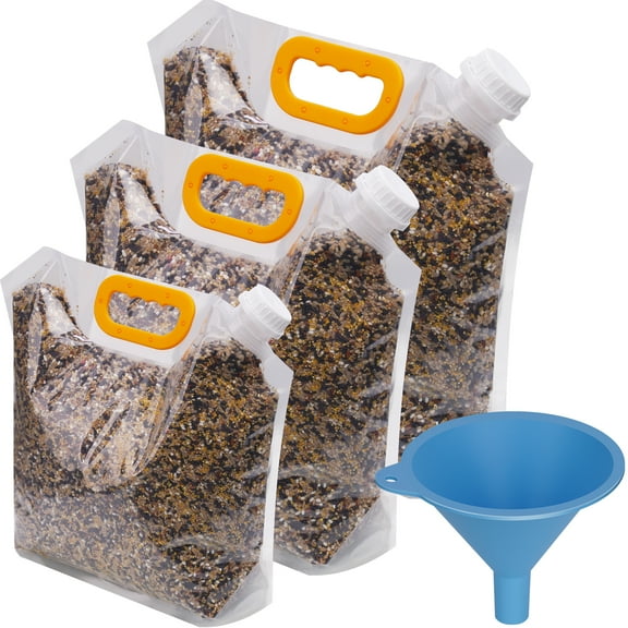 NiHome 3-Pack Bird Food Storage Bags for Birdseed, Sunflower Seeds, Nuts, Thistle Seeds, Pet Food, 10L/5L/2.5L Multi-Size Set with Funnel, Portable Handle and Easy-Pour Spout for Indoor & Outdoor Use