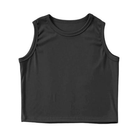 Ruiwill Toddler Girls Tops Crewneck Sleeveless Solid Color Tops Summer School Dailywear Casual Fashion Toddler Girl Tshirts Size 11-12 Years Black
