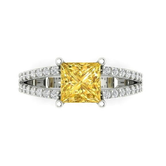 Solitaire with Accents Engagement Ring for Women - 2.48ct Natural Citrine in 14K White Gold Promise Ring