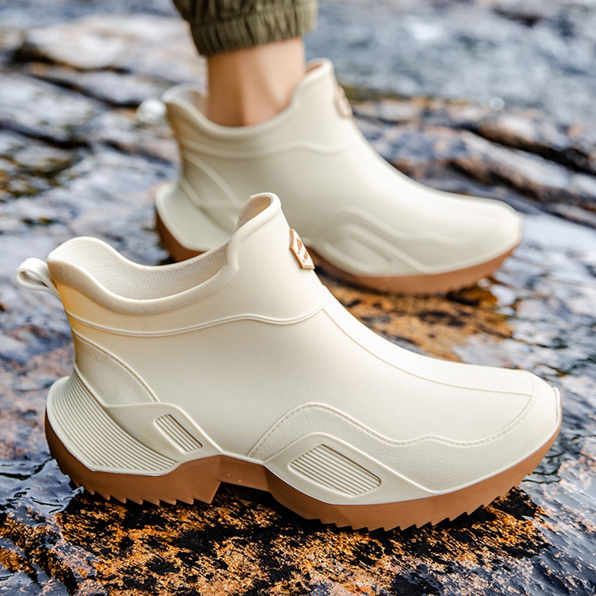 AUXDIQ Rain Boots Men Short Ankle Women Waterproof Rain Boots Outdoor Garden Shoes