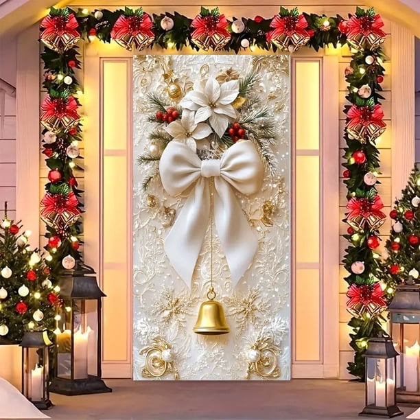 Decoraciones navideñas, adornos navideños, regalos de Navidad, marco de puerta navideño, decoración para fiestas, pegatinas para puertas, escena navideña, tela colgante, funda de poliéster para puerta