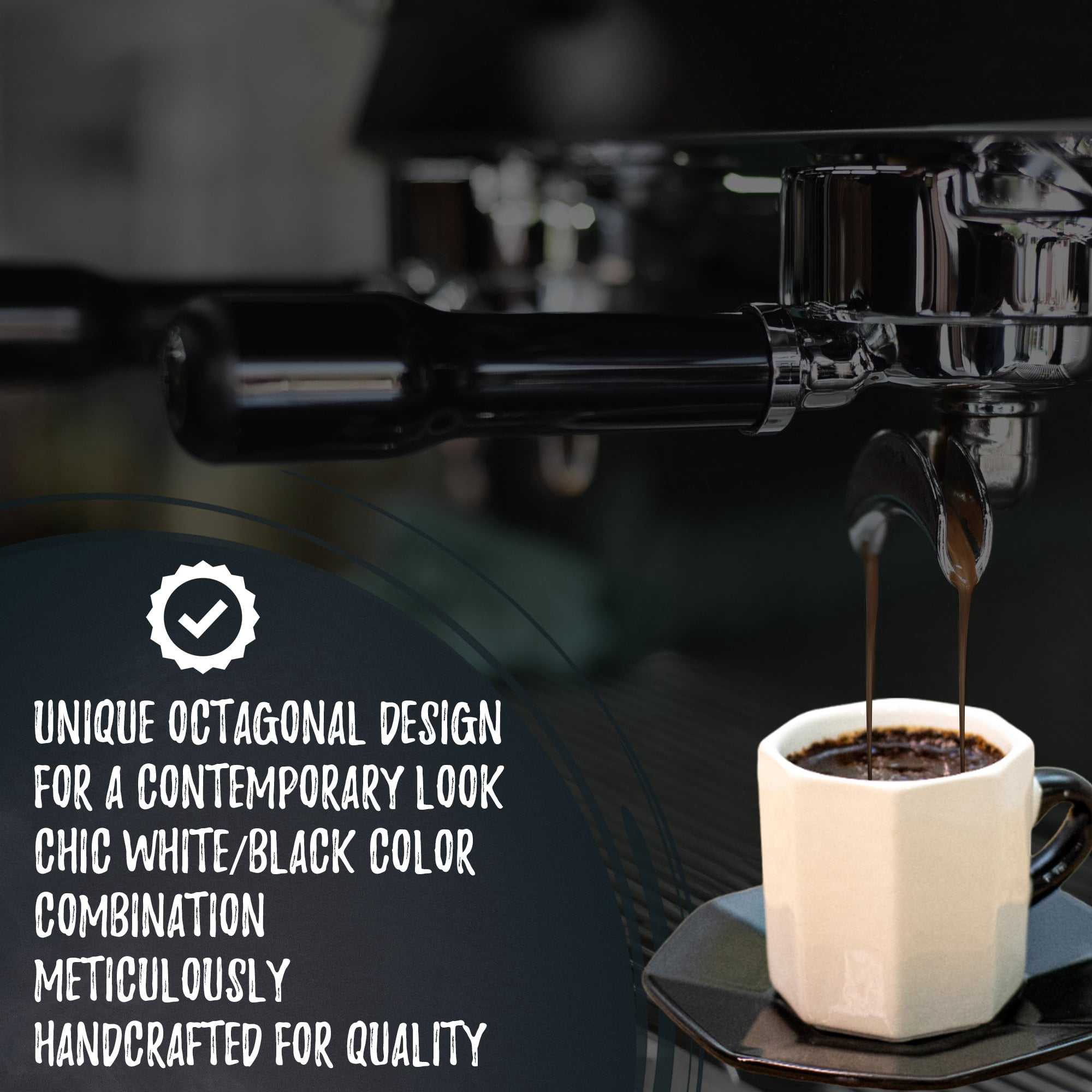 Bacimi Handcrafted Ceramic Octagon Espresso Cup W/ Saucers 2.70oz / 80ml 4 Pack