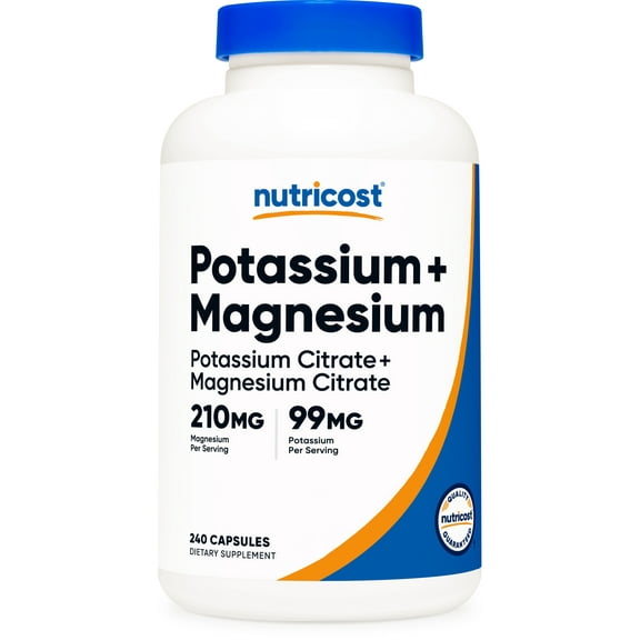 Nutricost Potassium (99 mg) Magnesium (210 mg) Citrates, 240 Capsules - Supplement