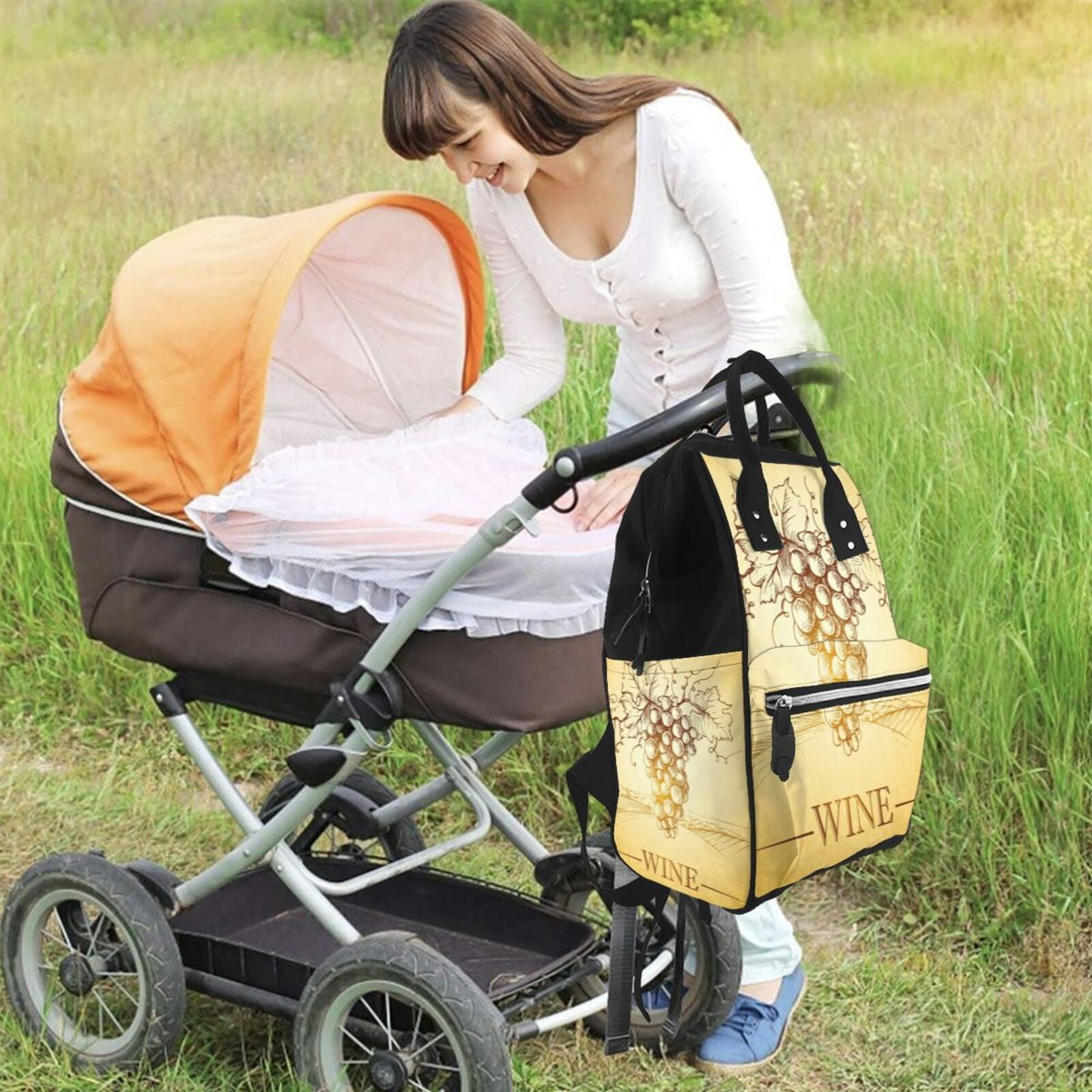 Ratiio Bunch of Grapes Mummy Backpack - Waterproof Twill Canvas, Large Capacity Diaper Bag with Multiple Pockets and Adjustable Straps