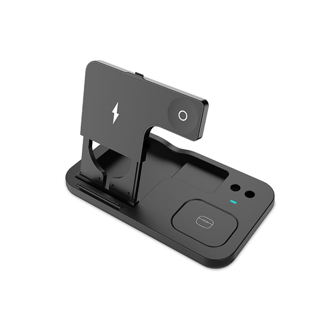Cargador inalámbrico inalámbrico auricular plegable de carga de la estación de basura con el reemplazo del escritorio del cable 4 en 1 Soporte de carga para el hogar negro Scienceny EL006099-01B