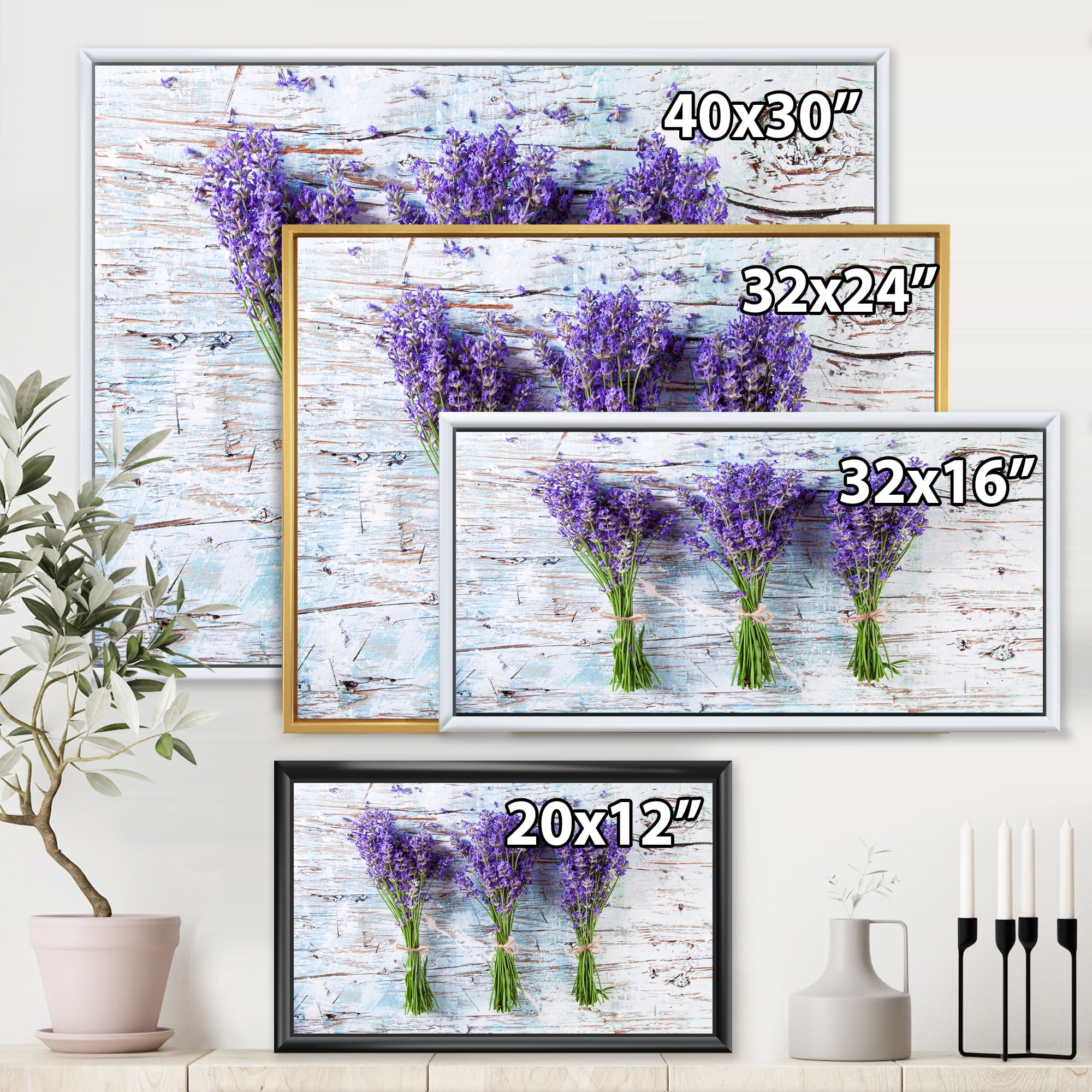 Designart 'Fresh Lavender Bouquets On Wood' Farmhouse Framed Canvas Wall Art Print
