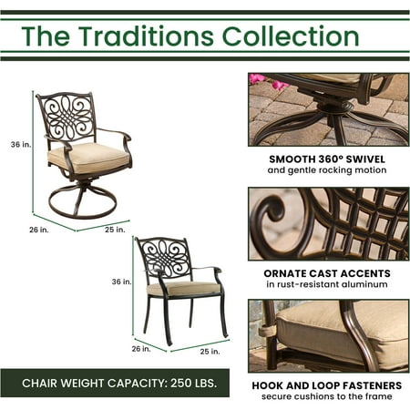 Hanover Traditions 9-Piece Dining Set in Tan with Extra Large Glass-Top Dining Table