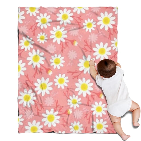 Pink Daisy Flower Yellow Centers Pattern Blanket,Comfortable Soft Flannel Throw Blanket,All Season,Warm Lightweight Blankets for Sofa Bed Couch Living Room Chair,30"x40"