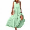 thumbnail image 2 of Women V Neck Summer Dresses 2025 Trendy Zipper Up Sleeveless Built in Bra Boho Party Cocktail Casual Maxi Beach Sun Dress Mint Green XL, 2 of 7