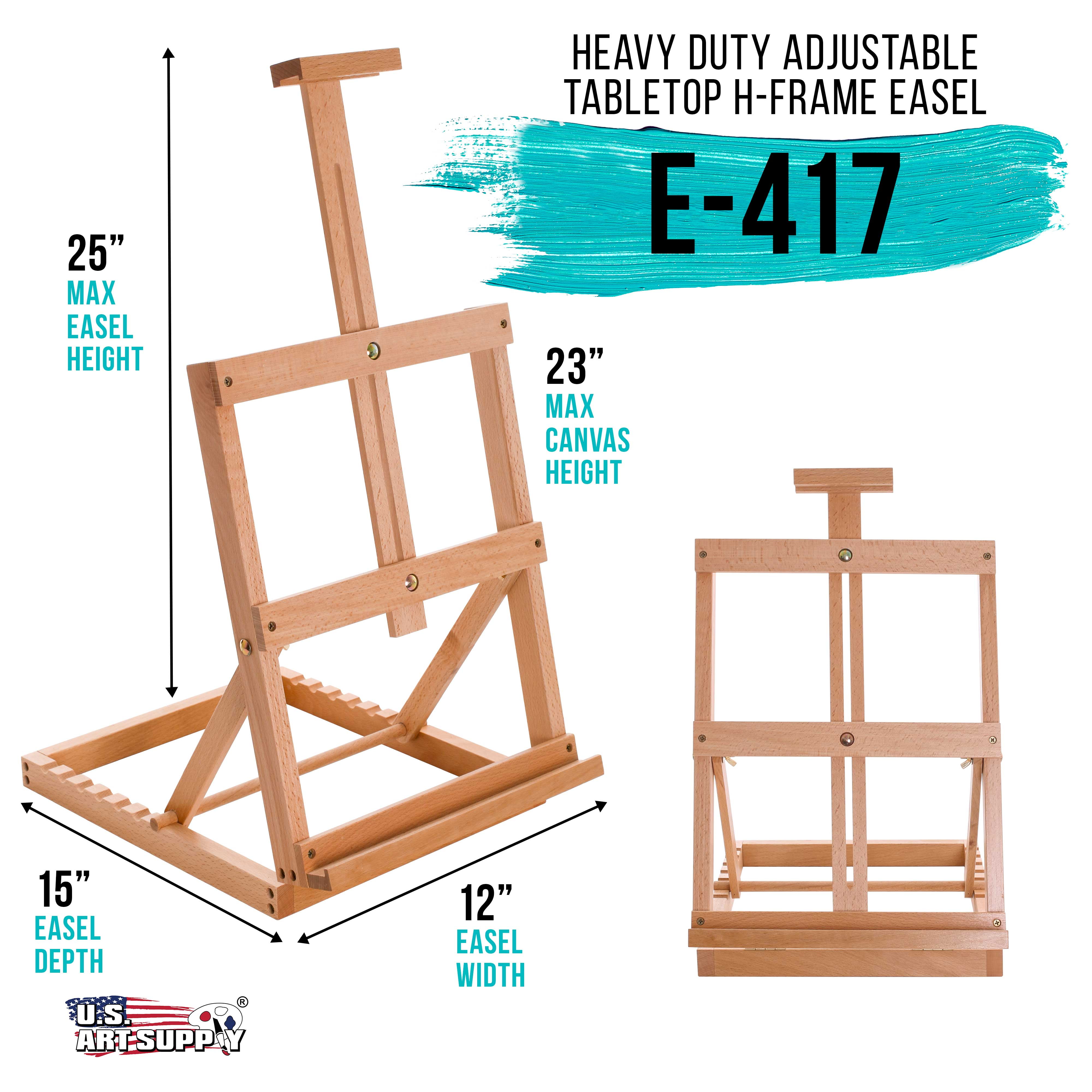 U.S. Art Supply Venice Heavy Duty Tabletop Wooden H-Frame Studio Easel - Artists Adjustable Beechwood, Holds 23" Canvas