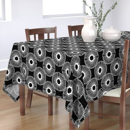 

Cotton Sateen Tablecloth 90 Square - Large Floral Flower Black White Nature Circle Bold Mod Daisy 1960S Retro Modern Home Decor Print Custom Table Linens by Spoonflower