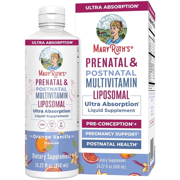 MaryRuth's Prenatal & Postnatal Multivitamin Liposomal, Adults, Vegan, Non-GMO, Orange Vanilla Flavor, 15.22 fl oz