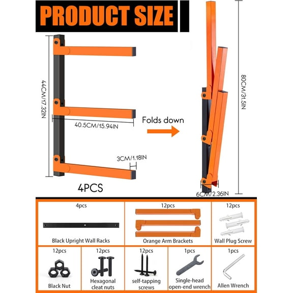 Heavy Duty Wood Storage Rack Wall Mount, 6-Level System Holds Up to 1400 lbs, Rustproof & Space-Saving Design