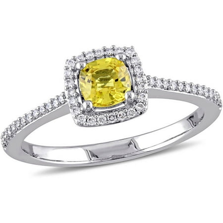 Tangelo 3/5 Carat T.G.W. Yellow Sapphire and 1/6 Carat T.W. 14kt White Gold Halo Engagement Ring