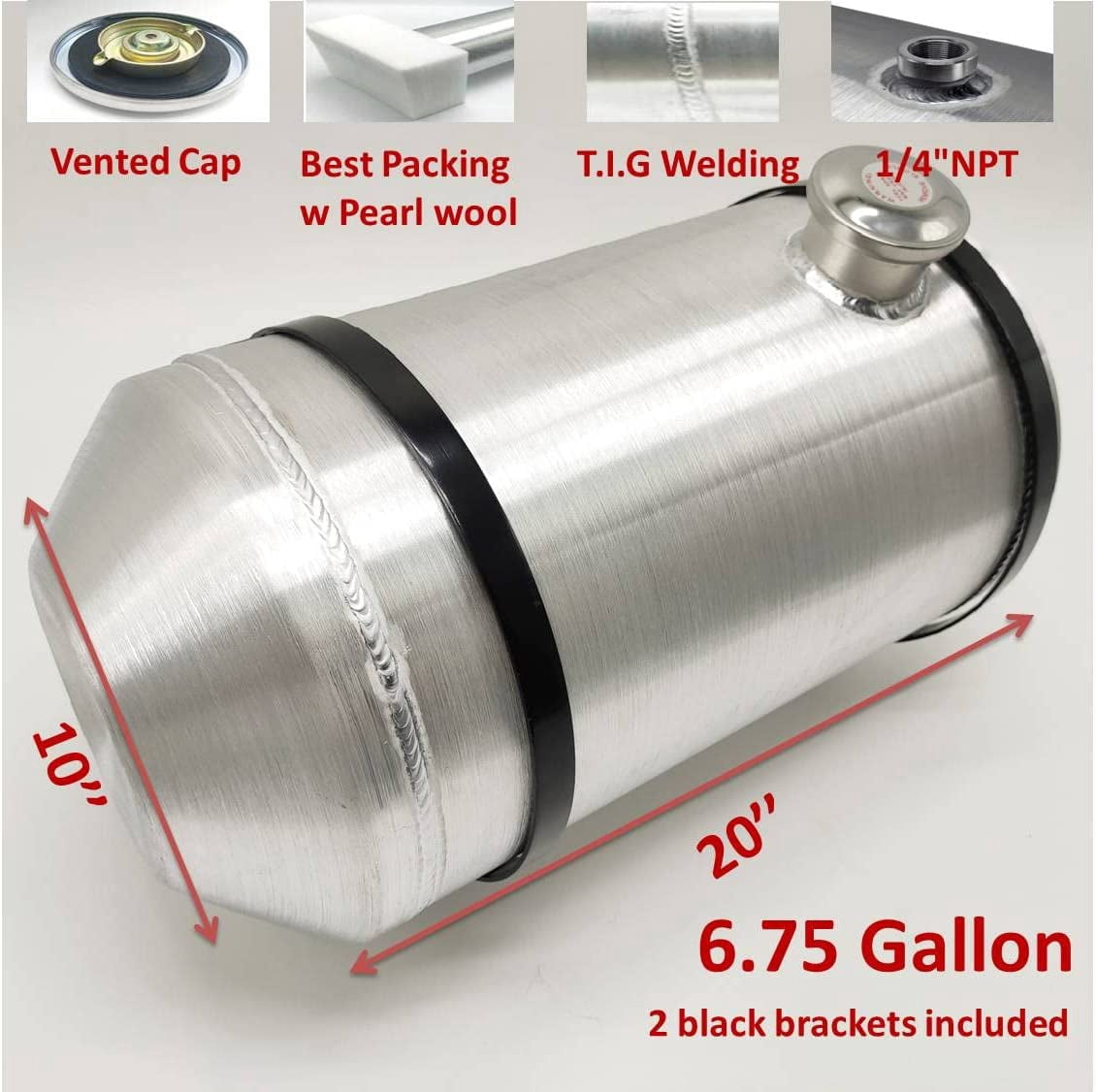 JSD AUTO PARTS 6.75 Gallons Gas Tank / Fuel Tank Aluminum End Fill Spun 10" x20" 1/4 NPT Outlet